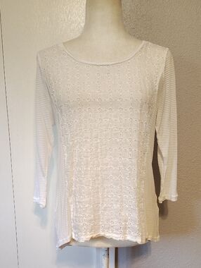 Lucky Brand White 3/4 Sleeve Top